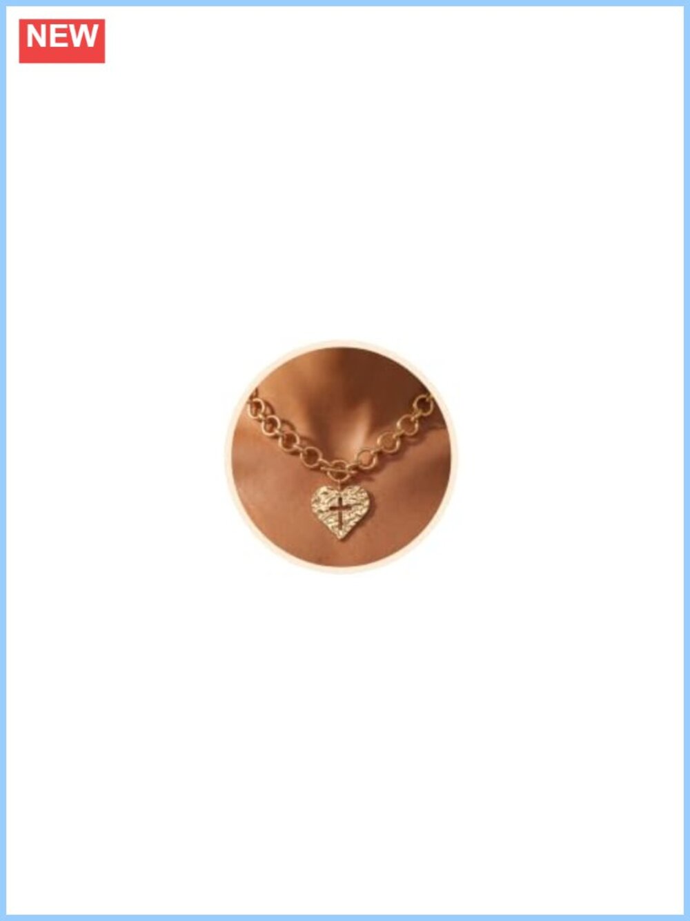 Chunky Heart Pendant Necklace 14K Gold Plated Toggle Clasp